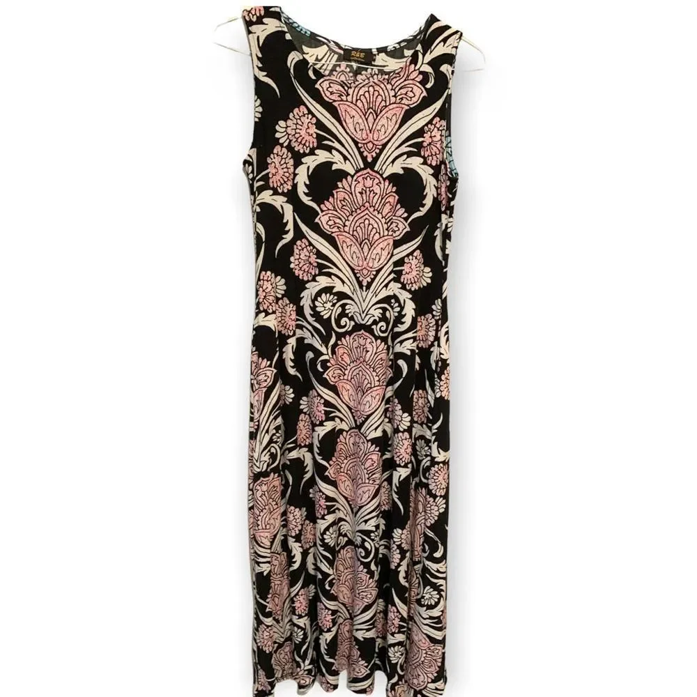 R&B Collection Black/Mauve Sleeveless Floral Maxi Dress M (K-033) - Picture 2 of 9